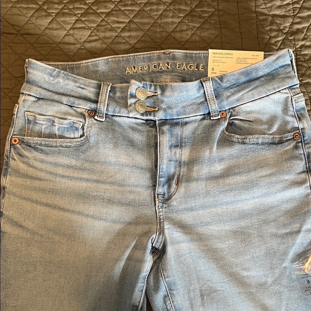 American Eagle Outfitters Light Blue Curvy High Rise Skinny Kick - Picture 3 of 11